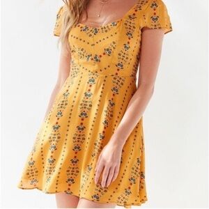 Urban Outfitters Yellow Floral Finnigan Mini Dress Size XS